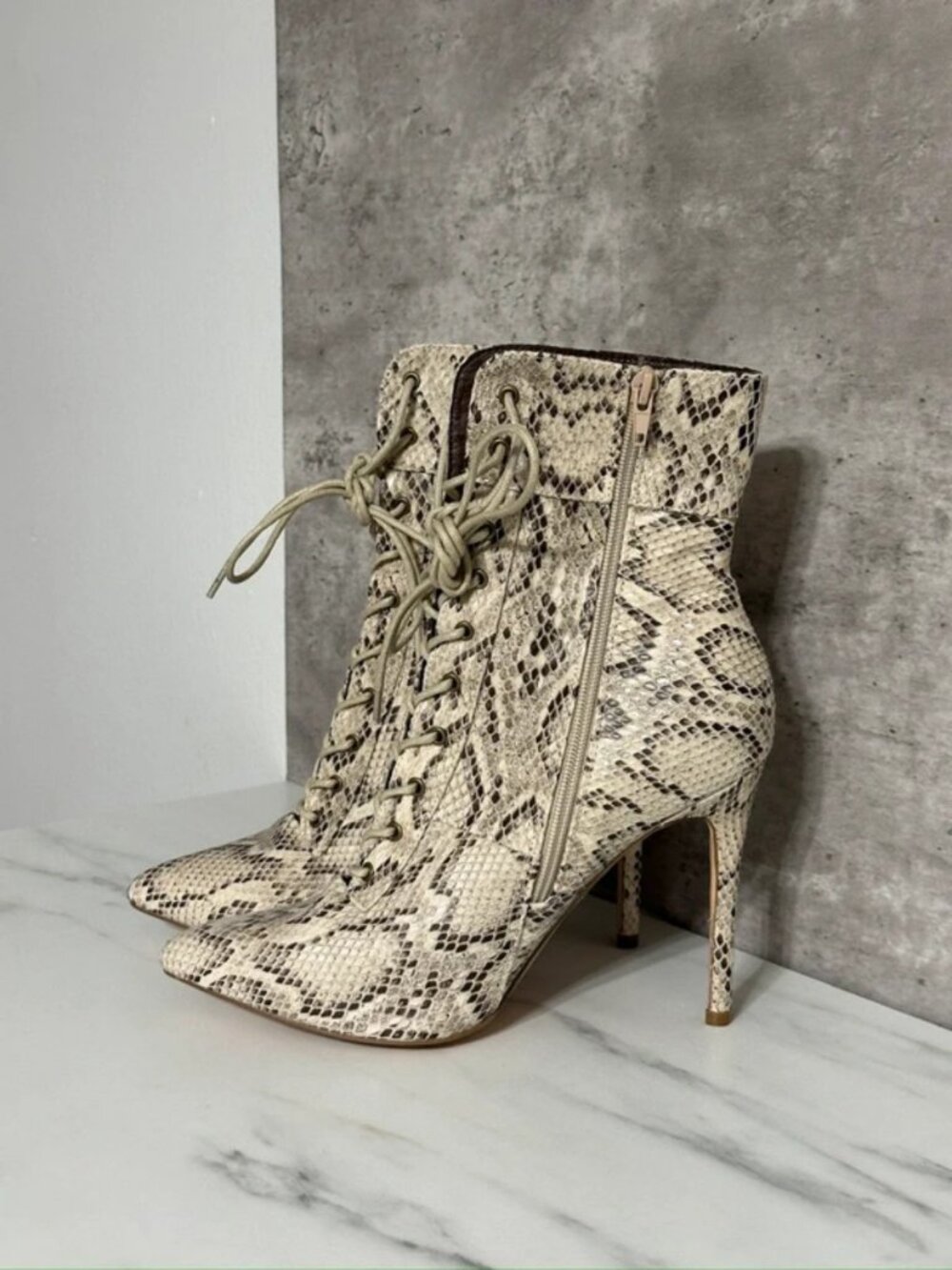 Snake Print lace up stiletto boots